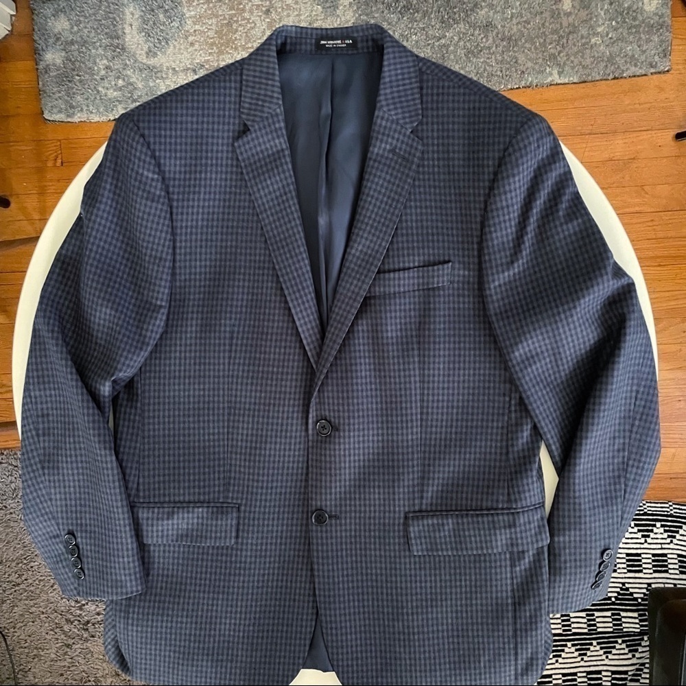 John Varvatos Men’s Multi Navy Checkered 100% Wool Blazer Jacket 44R